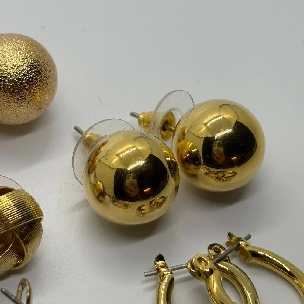 Earring Lot Gold Tone Pierced Baubles‎ and Hoops Some Vintage